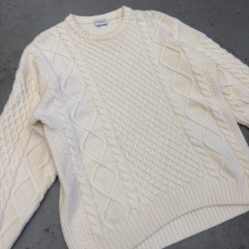 Aritzia Sunday Best Cream Wool Blend Cable Knit Sweater Small White Crewneck - Picture 2 of 9